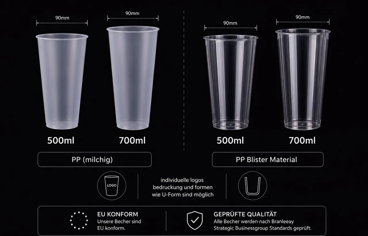 Plastikbecher mit Logo Großbestellung als PP Cups und PP Blister Cups